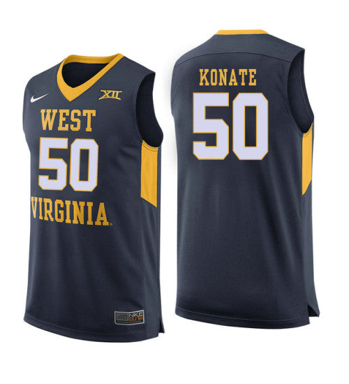 West Virginia Mountaineers 50 Sagaba Konate College Basketball Jersey Navy 5759 retro stitched fan jersey RTJ6890