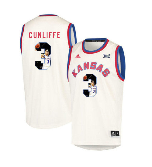 Kansas Jayhawks 3 Sam Cunliffe College Basketball Jersey Cream retro stitched fan jersey RTJ4732 image 1