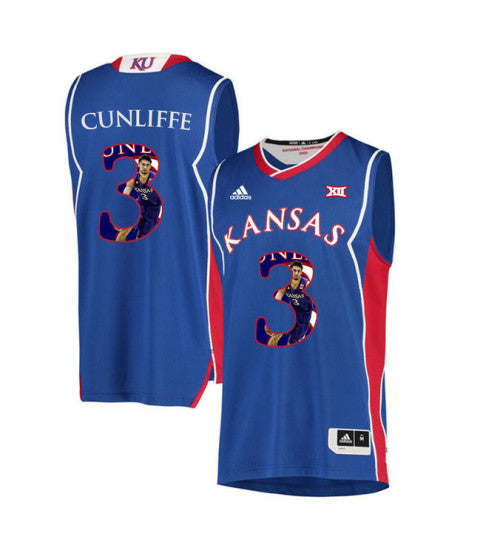 Kansas Jayhawks 3 Sam Cunliffe College Basketball Jersey Royal 2051 retro stitched fan jersey RTJ10598 image 1