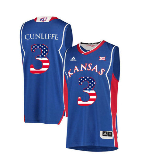 Kansas Jayhawks 3 Sam Cunliffe College Basketball Jersey Royal 7919 retro stitched fan jersey RTJ4730 image 1