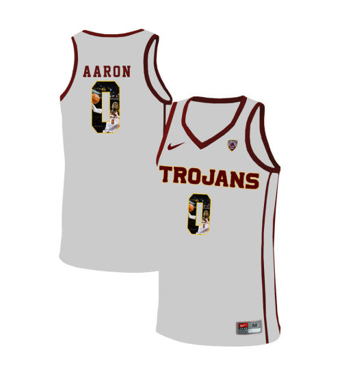 USC Trojans 0 Shaqquan Aaron College Basketball Jersey White 5160 retro stitched fan jersey RTJ7489 image 1