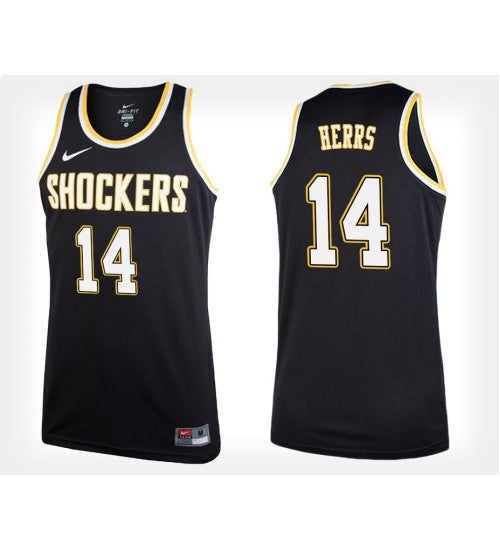 Wichita State Shockers 14 Jacob Herrs Black Alternate College Basketball Jersey retro stitched fan jersey RTJ6856