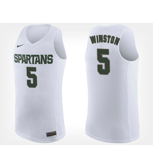 Michigan State Spartans 5 Cassius Winston White Road College Basketball Jersey retro stitched fan jersey RTJ9620 image