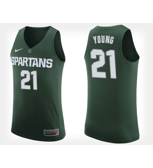 Michigan State Spartans 21 Clay Young Green Home College Basketball Jersey retro stitched fan jersey RTJ3901 image 1