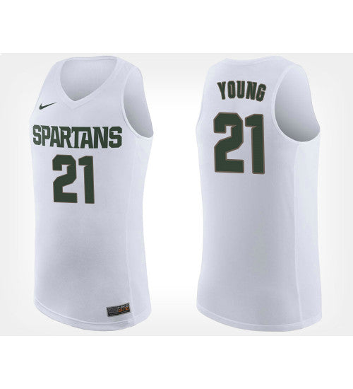 Michigan State Spartans 21 Clay Young White Road College Basketball Jersey retro stitched fan jersey RTJ9720 image 1