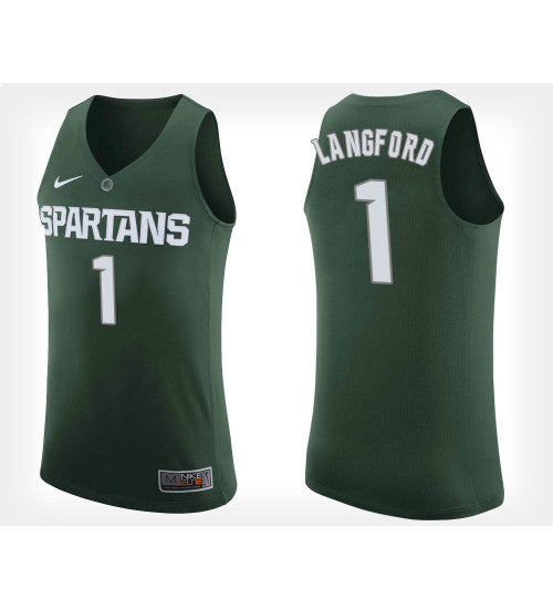 Michigan State Spartans 1 Joshua Langford Green Home College Basketball Jersey retro stitched fan jersey RTJ3963 image