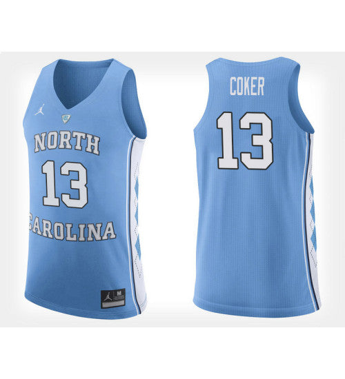North Carolina Tar Heels 13 Kanler Coker Light Blue Home College Basketball Jersey retro stitched fan jersey RTJ9024