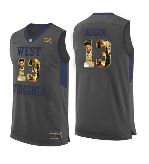 West Virginia Mountaineers 13 Teddy Allen College Basketball Jersey Gray 5668 retro stitched fan jersey RTJ6981 image 1