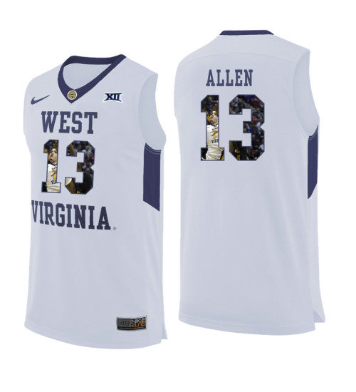 West Virginia Mountaineers 13 Teddy Allen College Basketball Jersey White 5672 retro stitched fan jersey RTJ6977 image