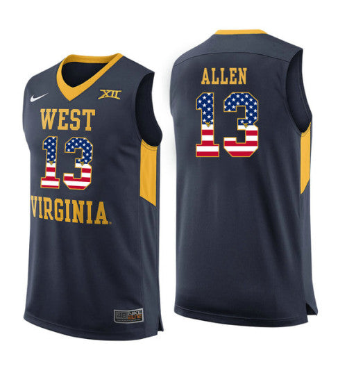 West Virginia Mountaineers 13 Teddy Allen College Basketball Jersey Navy 11423 retro stitched fan jersey RTJ1226 image