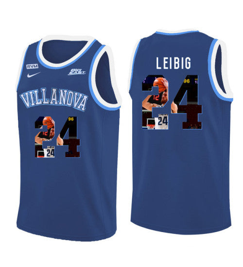 Villanova Wildcats 24 Tom Leibig College Basketball Jersey Blue 5438 retro stitched fan jersey RTJ7211 image 1