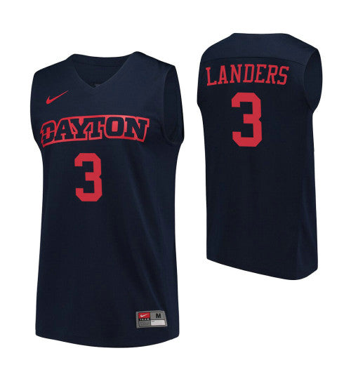 Dayton Flyers 3 Trey Landers College Basketball Jersey Navy retro stitched fan jersey RTJ11672 image 1