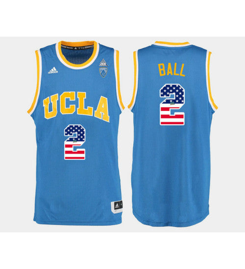 UCLA Bruins 2 Lonzo Ball Blue Road USA Flag College Basketball Jersey retro stitched fan jersey RTJ7596 image 1