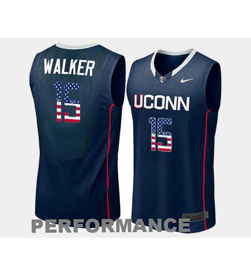 UConn Huskies 15 Kemba Walker Navy Road USA Flag College Basketball Jersey retro stitched fan jersey RTJ7526 image 1
