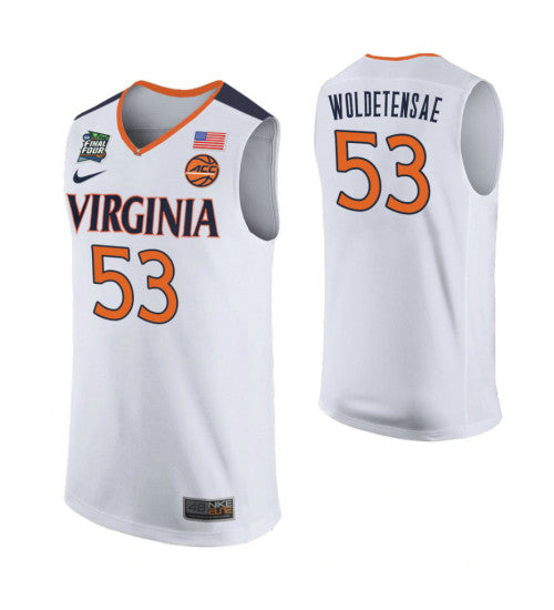 Virginia Cavaliers Tomas Woldetensae College Basketball Jersey White retro stitched fan jersey RTJ7084 image 1