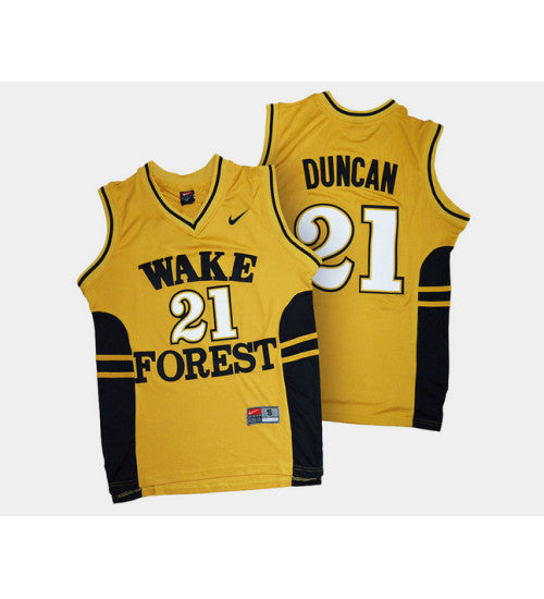 Wake Forest Demon Deacons 21 Tim Duncan Gold Alternate College Basketball Jersey retro stitched fan jersey RTJ1302