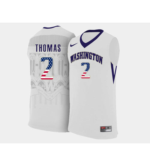 Washington Huskies 2 Isaiah Thomas White Home USA Flag College Basketball Jersey retro stitched fan jersey RTJ7031