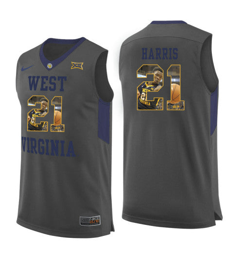 West Virginia Mountaineers 21 Wesley Harris College Basketball Jersey Gray 11455 retro stitched fan jersey RTJ1194