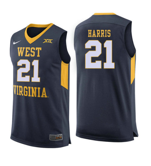 West Virginia Mountaineers 21 Wesley Harris College Basketball Jersey Navy 5703 retro stitched fan jersey RTJ6946