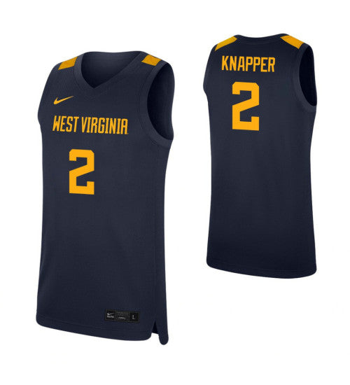 West Virginia Mountaineers 2 On Knapper Navy College Basketball Jersey retro stitched fan jersey RTJ6959 image 1