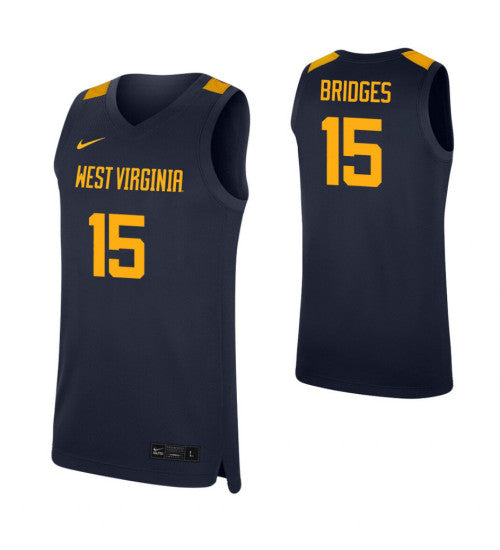West Virginia Mountaineers 15 Jalen Bridges Navy College Basketball Jersey retro stitched fan jersey RTJ6967 image 1