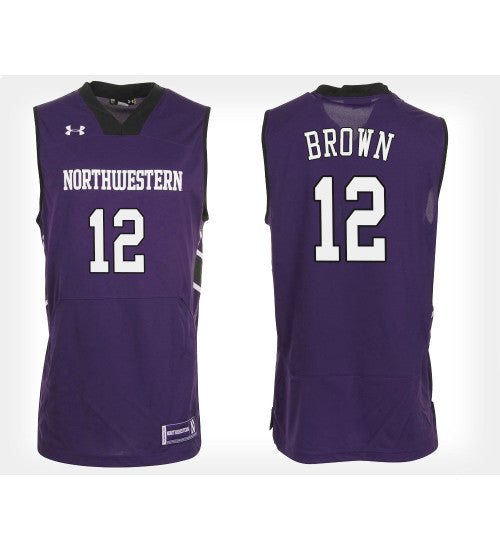 Northwestern Wildcats 12 Isiah Brown Purple Home College Basketball Jersey retro stitched fan jersey RTJ8808 image 1