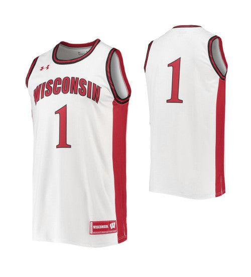 Wisconsin Badgers 1 College Basketball Jersey White 5831 retro stitched fan jersey RTJ6818 image 1