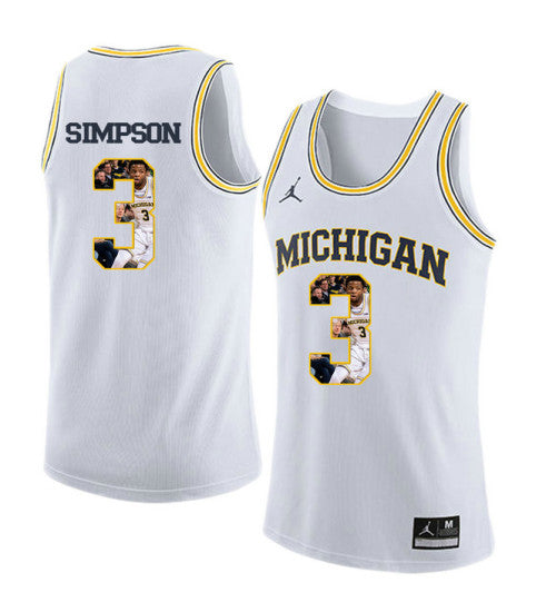 Michigan Wolverines 3 Zavier Simpson College Basketball Jersey White 3221 retro stitched fan jersey RTJ9428 image 1