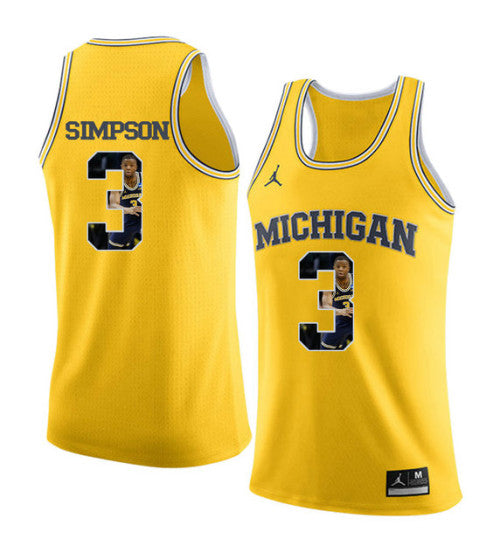 Michigan Wolverines 3 Zavier Simpson College Basketball Jersey Yellow 3223 retro stitched fan jersey RTJ9426 image 1
